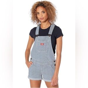Dickies junior  Blue Striped Overall shorts size small 99 % cotton.